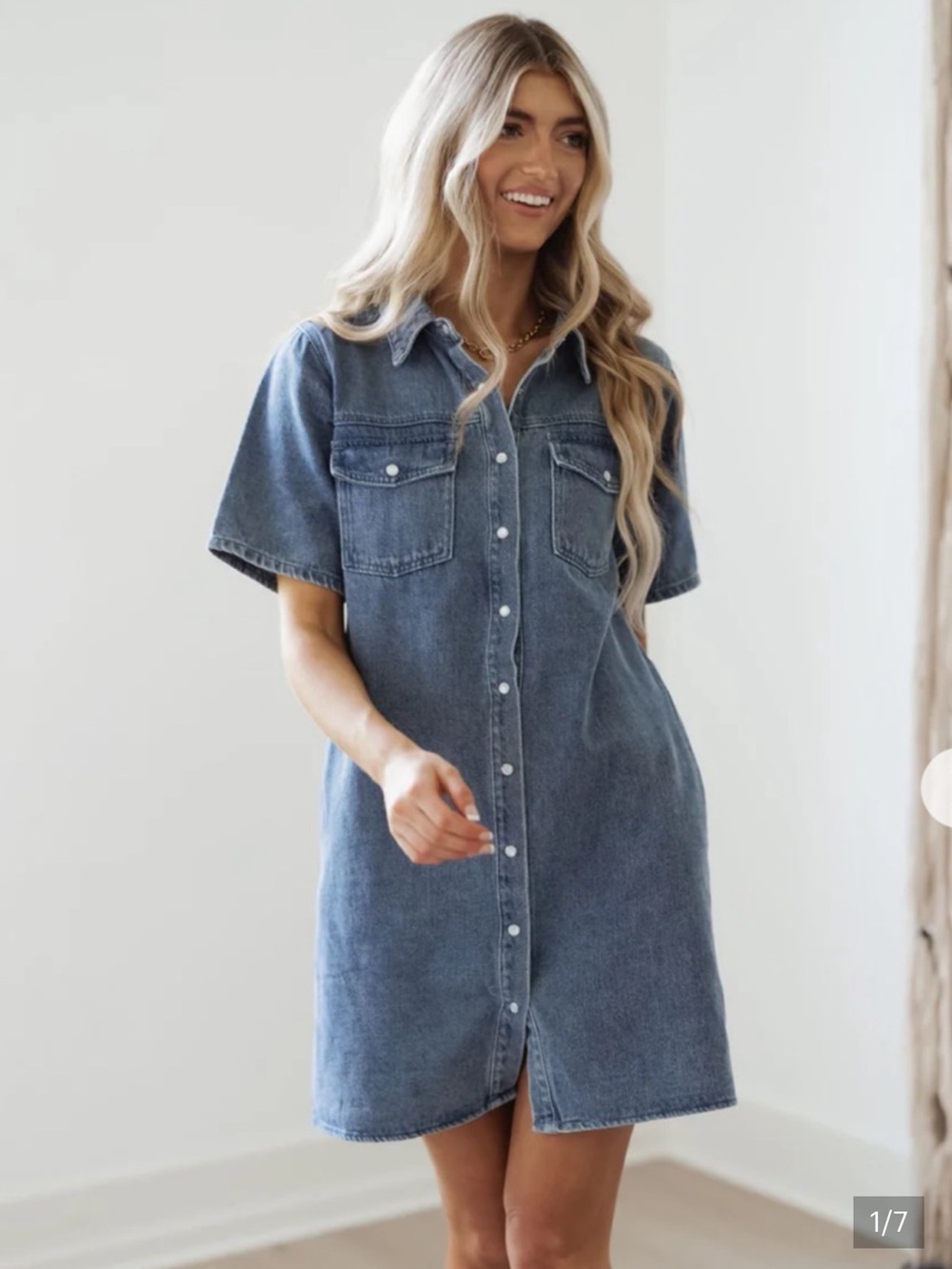 Thread & Supply Denim Button-Up Mini Dress in Washed Blue